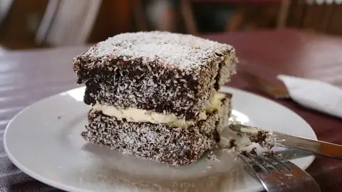Jam and cream lamington